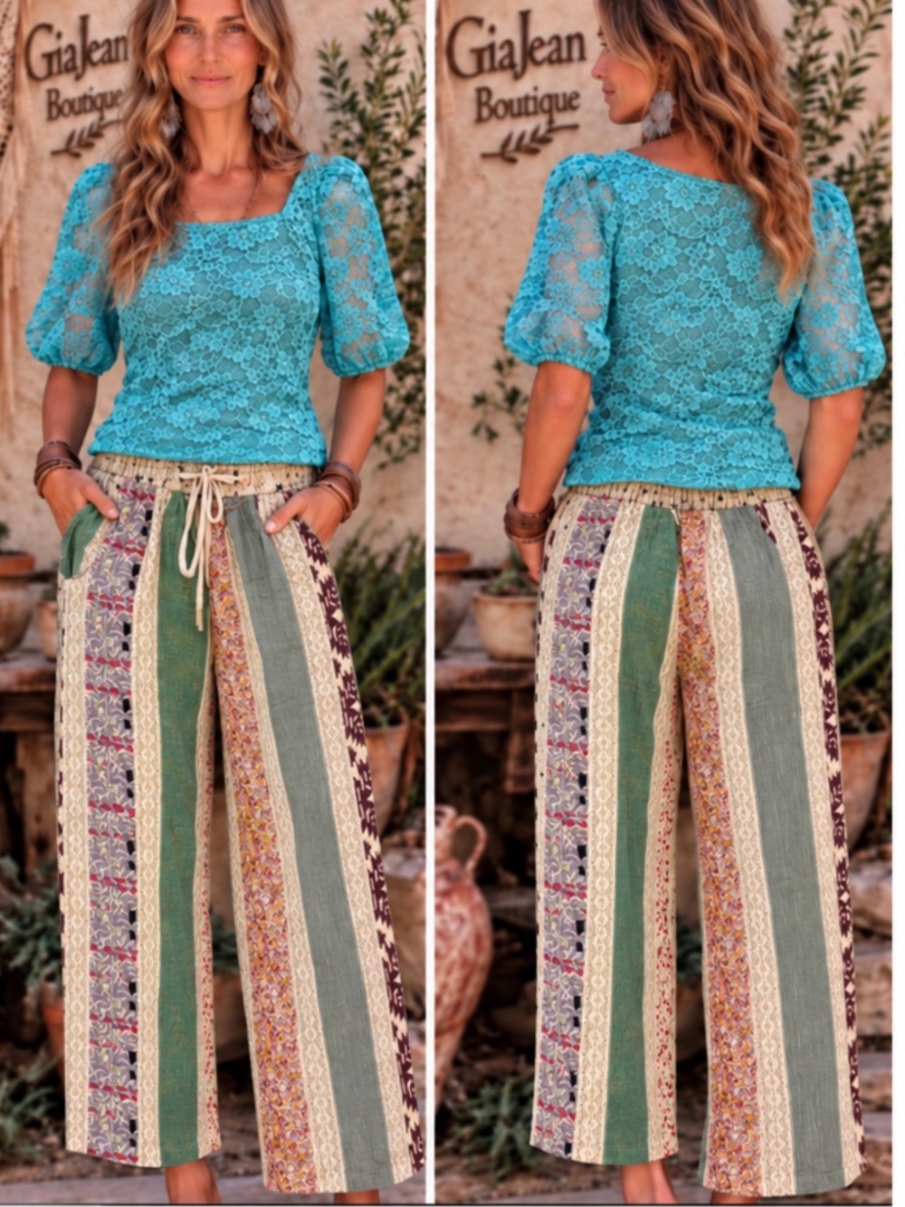 🫢 JADED GYPSY “ DREAM WEAVER “ JADED GYPSY PATHS CROSSED PATCHWORK PANTS 69A